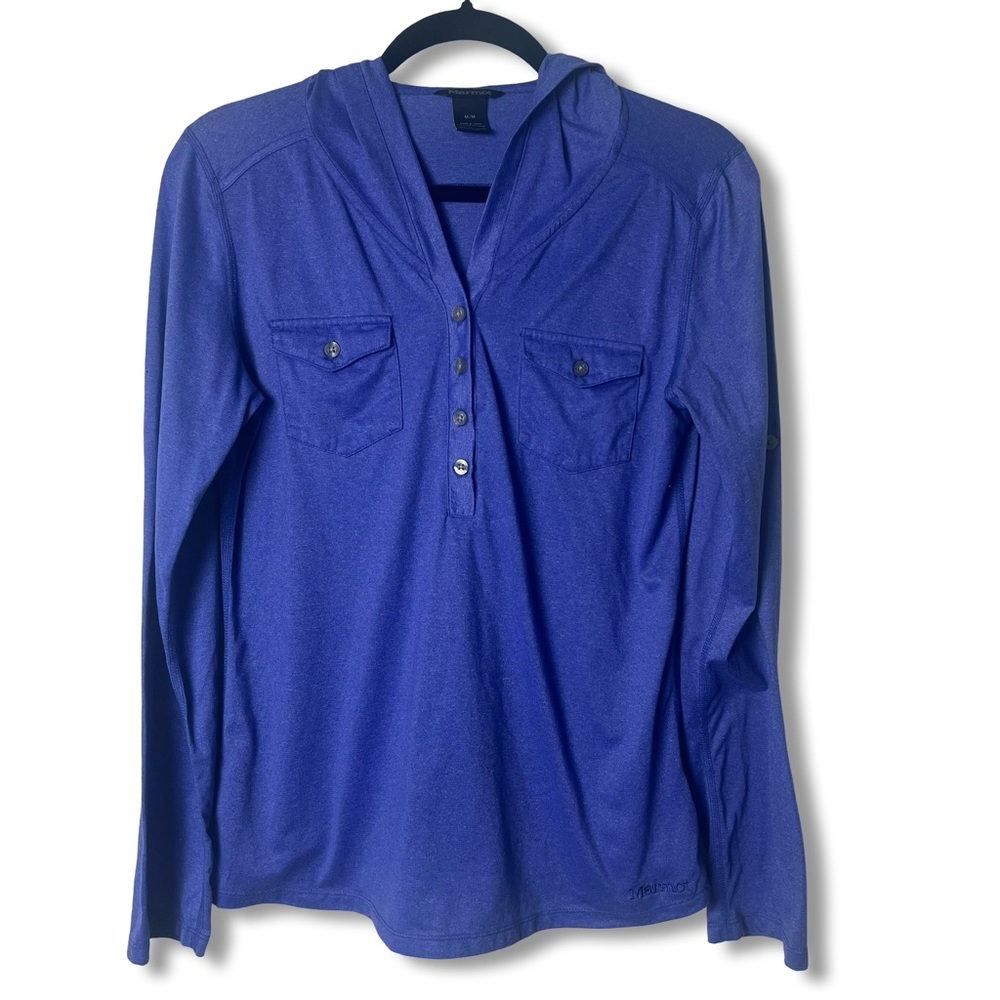 Marmot‎ Women’s Laura Hooded Henley Pullover Royal Blue Nylon Stretch Top Sz. M